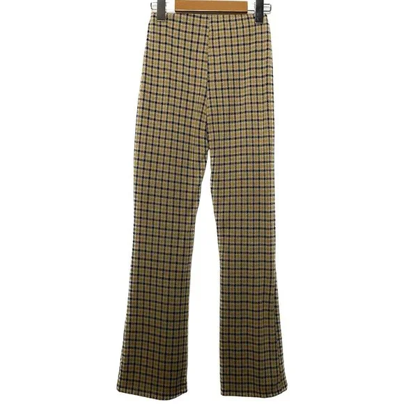 UO Cara Pants Women XS Yellow Black Plaid Kick Flare Knit Crop Stretchy Comfy - Picture 4 of 16